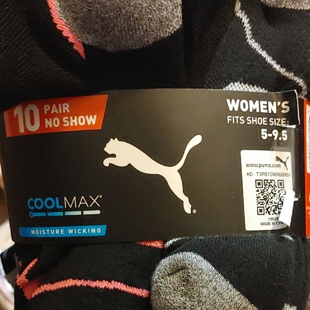 NWT Puma Ladies No Show Sock,‎ 10-pair Black 5-9.5 - Picture 6 of 6